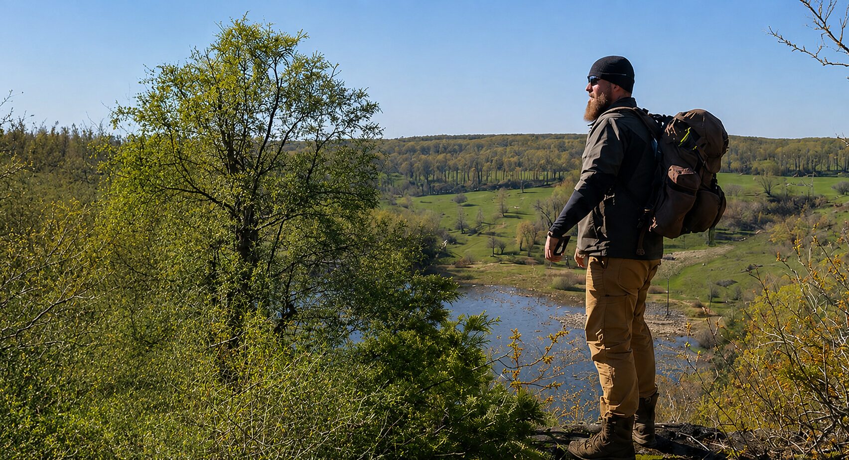 A practitioner on a Canadian forest overlook